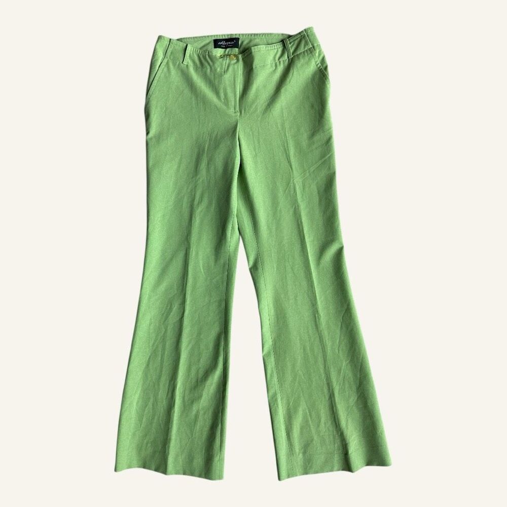 Algeria Lime Green Jacquard Flare Trousers Pants‎ Italy Made Size TG 42